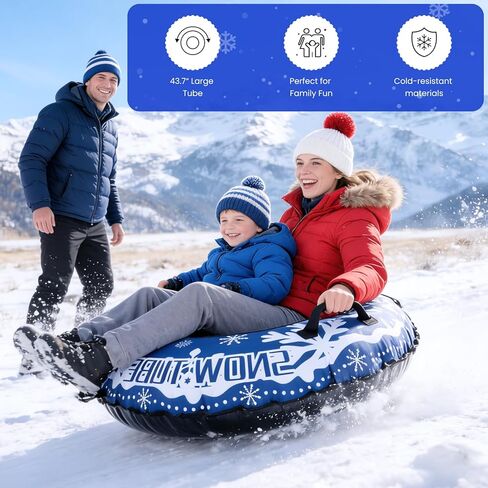 2 Pcs Snow Tube Sled with Canvas Cover for Heavy Duty, with Electric Air Pump, Inflatable Winter Sledding Tube with Handles and Thickened Bottom for Kids Adults, Blue Snowflake Design in Saudi Arabia