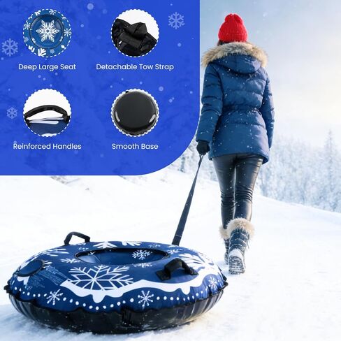2 Pcs Snow Tube Sled with Canvas Cover for Heavy Duty, with Electric Air Pump, Inflatable Winter Sledding Tube with Handles and Thickened Bottom for Kids Adults, Blue Snowflake Design in Saudi Arabia