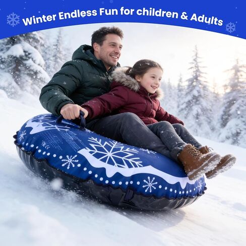 2 Pcs Snow Tube Sled with Canvas Cover for Heavy Duty, with Electric Air Pump, Inflatable Winter Sledding Tube with Handles and Thickened Bottom for Kids Adults, Blue Snowflake Design in Saudi Arabia