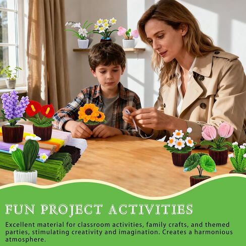 UzecPk Pipe Cleaner, Pipe Cleaner Flower Craft kit, 10 Colors Pipe Cleaners Bulk Chenille Stem Pipe Cleaners Plant Kit for DIY Craft Holiday Creative Decorations with Tutorial and Accessories in Kuwait