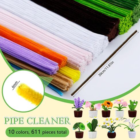 UzecPk Pipe Cleaner, Pipe Cleaner Flower Craft kit, 10 Colors Pipe Cleaners Bulk Chenille Stem Pipe Cleaners Plant Kit for DIY Craft Holiday Creative Decorations with Tutorial and Accessories in Kuwait