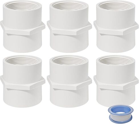 1 Inch PVC Female Thread Adaptor White 2-Way PVC Pipe Coupling Adapter Connectors for 1" Schedule 40 Pipe (Pack of 6) in Saudi Arabia