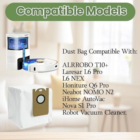 Robot Vacuum Dust Bags, Compatible with Laresar L6 Pro/L6 Nex, Honiture Q6 Pro, AIRROBO T10+, Neabot NOMO N2, iHome AutoVac Nova S1 Pro (8 Pack,) in Saudi Arabia