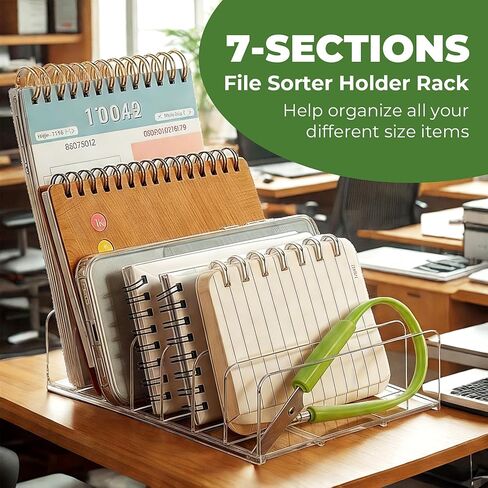 2 Pcs Acrylic Mail Holder, Acrylic File Mail Desktop Organizer Sorters, 7 Compartments Acrylic Mail Organizer, Clear Desk Organizer File Holders, Acrylic Letter Organizer for Office, Home, School in Kuwait