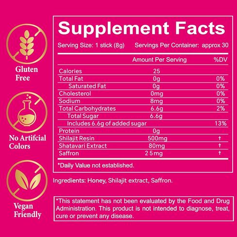 500MG Pure Himalayan Shilajit Honey Sticks with Saffron,Shilajit Honey Sticks for Women with 75%+ Fulvic Acid,85+ Trace Minerals for Enhance Energy&Strength&Immune,Strawberry Honeysticks 30 Sticks in Saudi Arabia