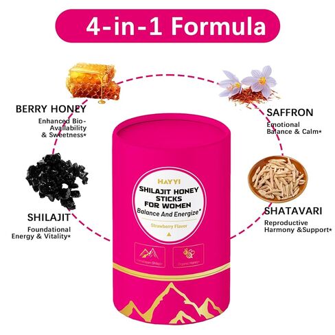 500MG Pure Himalayan Shilajit Honey Sticks with Saffron,Shilajit Honey Sticks for Women with 75%+ Fulvic Acid,85+ Trace Minerals for Enhance Energy&Strength&Immune,Strawberry Honeysticks 30 Sticks in Saudi Arabia