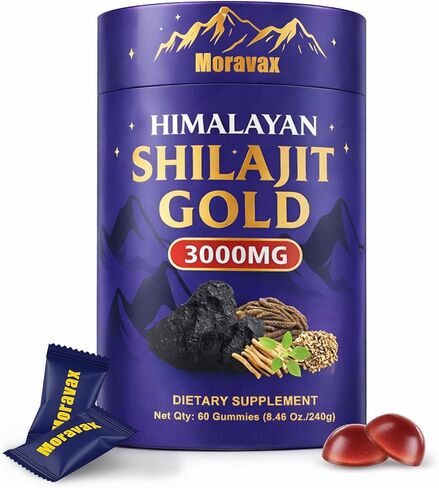 Himalayan Natural Shilajit Gummies I Gold Grade Natural Shilajit with Ashwagandha, Gokshura, Black Musli & 85+ Trace Minerals I No Added Sugar I Non-GMO I 60 Gummy in Kuwait
