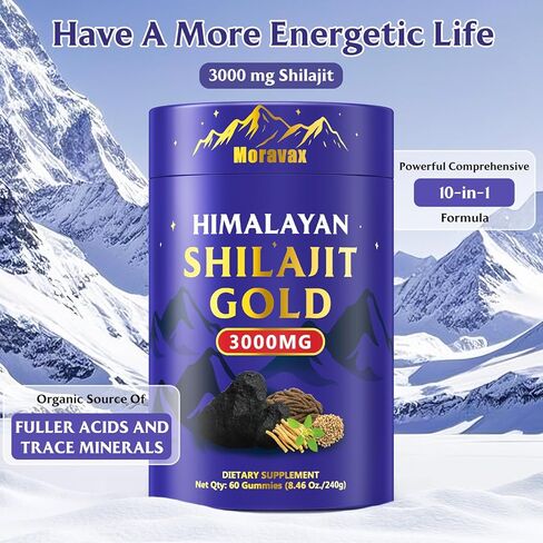 Himalayan Natural Shilajit Gummies I Gold Grade Natural Shilajit with Ashwagandha, Gokshura, Black Musli & 85+ Trace Minerals I No Added Sugar I Non-GMO I 60 Gummy in Kuwait