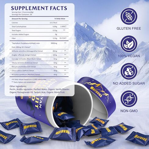Himalayan Natural Shilajit Gummies I Gold Grade Natural Shilajit with Ashwagandha, Gokshura, Black Musli & 85+ Trace Minerals I No Added Sugar I Non-GMO I 60 Gummy in Kuwait