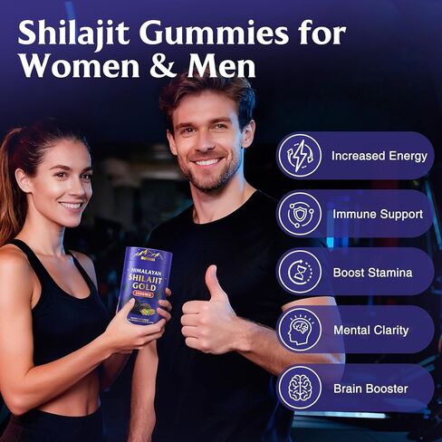 Himalayan Natural Shilajit Gummies I Gold Grade Natural Shilajit with Ashwagandha, Gokshura, Black Musli & 85+ Trace Minerals I No Added Sugar I Non-GMO I 60 Gummy in Kuwait