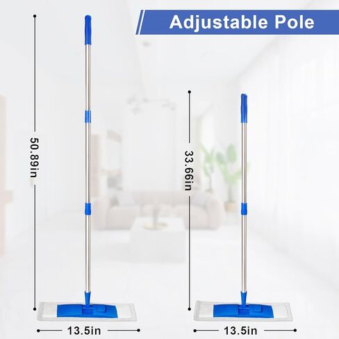 17" Microfiber Mop for Hardwood Floor Cleaning,Mops with 50" Stainless Steel Pole, 1 Reusable & Washable Mop Pad, Wet & Dry Use for Hardwood, Tile, Marble and Vinyl Floors in Kuwait