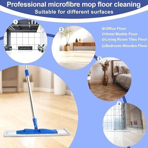 17" Microfiber Mop for Hardwood Floor Cleaning,Mops with 50" Stainless Steel Pole, 1 Reusable & Washable Mop Pad, Wet & Dry Use for Hardwood, Tile, Marble and Vinyl Floors in Kuwait