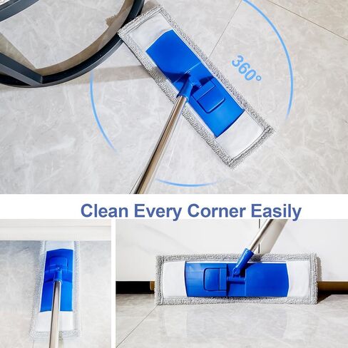 17" Microfiber Mop for Hardwood Floor Cleaning,Mops with 50" Stainless Steel Pole, 1 Reusable & Washable Mop Pad, Wet & Dry Use for Hardwood, Tile, Marble and Vinyl Floors in Kuwait