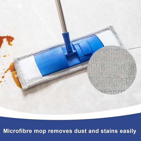 17" Microfiber Mop for Hardwood Floor Cleaning,Mops with 50" Stainless Steel Pole, 1 Reusable & Washable Mop Pad, Wet & Dry Use for Hardwood, Tile, Marble and Vinyl Floors in Kuwait