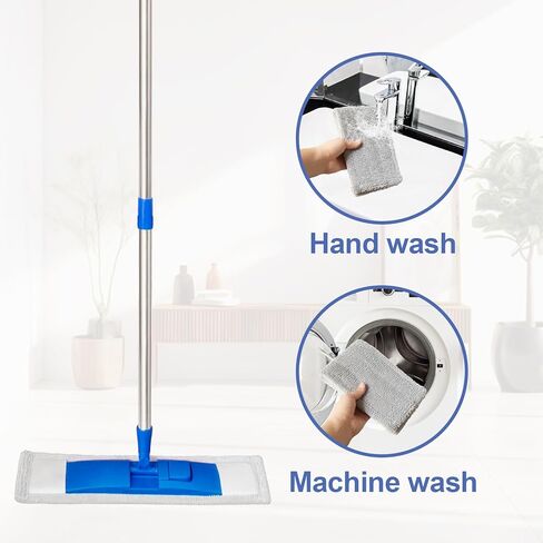 17" Microfiber Mop for Hardwood Floor Cleaning,Mops with 50" Stainless Steel Pole, 1 Reusable & Washable Mop Pad, Wet & Dry Use for Hardwood, Tile, Marble and Vinyl Floors in Kuwait