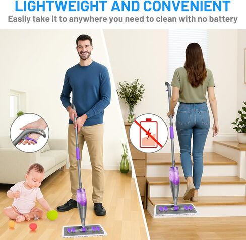 ممسحة أرضية من الخشب الصلب من الألياف الدقيقة - ممسحة جافة ورطبة مع وسادات قابلة للغسل للبلاط والخشب والفينيل والرخام والمطبخ المنزلي - زجاجة قابلة لإعادة التعبئة سعة 500+ مل (رمادي) in Kuwait