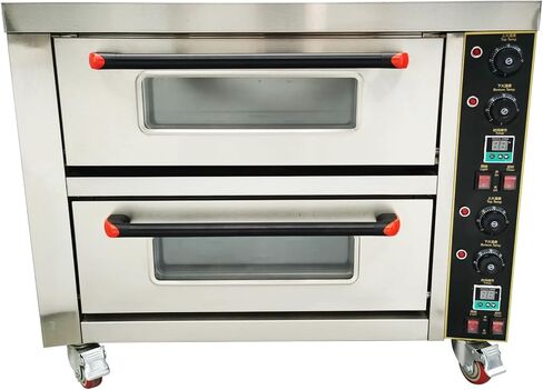 220V Commercial Pizza Oven 6.4KW Single Phase 2 Deck 2 Pan Stainless Steel Movable Electric Baking Oven with Independent Thermostat for Pizzeria, Restaurant, Bakery in Saudi Arabia