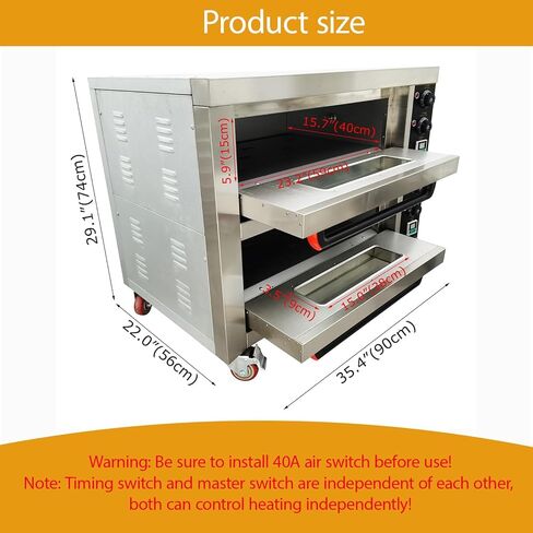 220V Commercial Pizza Oven 6.4KW Single Phase 2 Deck 2 Pan Stainless Steel Movable Electric Baking Oven with Independent Thermostat for Pizzeria, Restaurant, Bakery in Saudi Arabia