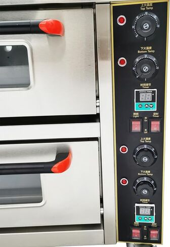 220V Commercial Pizza Oven 6.4KW Single Phase 2 Deck 2 Pan Stainless Steel Movable Electric Baking Oven with Independent Thermostat for Pizzeria, Restaurant, Bakery in Saudi Arabia