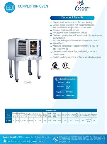 Commercial Convection Oven, Natural Gas, 54000 BTU, Single Deck, Four Legs, Restaurant Kitchen Bakery DCCOG1 in Kuwait