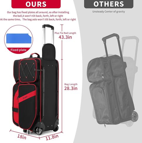 أكياس بولينج 3 كرات مع عجلات من بوستين، كوب كرة ثابت لاصق آمن وحجرة للأحذية، حقيبة كرة بولينج 3 كرات دوارة مع جيوب متعددة in Kuwait