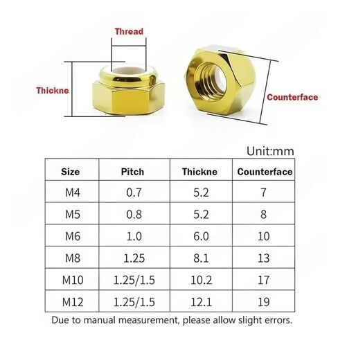 M4 M5 M6 M8 M10 M12 Titanium Alloy Lock Nut Nyloc Hex Insert Nylon Self Locking Nut Purple/Gold/Black Pitch 0.7/0.8/1/1.25/1.5mm(Gold,M6x1.0mm) in Saudi Arabia