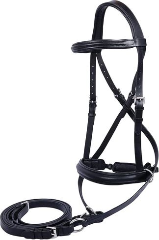 Hulara جلد إنجليزي أصلي كروس | Crossunder Bitless Horse Bridle Headstall مع زمام in Kuwait