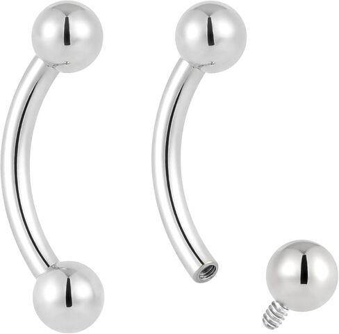 2PCS Titanium Implant Grade 16G Internally Threaded 8mm - 14mm Tongue Nipple Eyebrow Bar Ear Curved Barbell Body Jewellery in Saudi Arabia