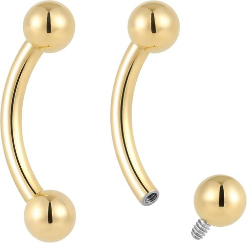 2PCS Titanium Implant Grade 16G Internally Threaded 8mm - 14mm Tongue Nipple Eyebrow Bar Ear Curved Barbell Body Jewellery in Saudi Arabia