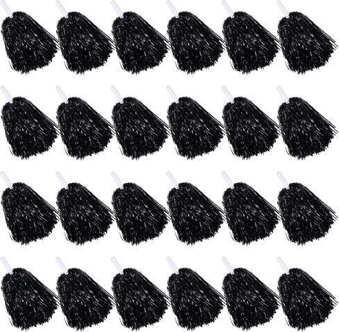 Cheerleading Pom Poms - School Spirit Shakers Metallic Foil Cheering Pompoms Cheer Pom with Baton Handle Plastic Squad for Adults Team Spirit Sports Party Cheering (12, Black, Gold) in Saudi Arabia