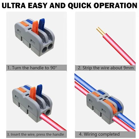 موصلات الأسلاك، 14 قطعة من موصل صامولة رافعة صغيرة جديدة، موصلات سلكية مدمجة SPL-2M، موصل كابل كتلة طرفية سريعة (متعدد الألوان) in Kuwait