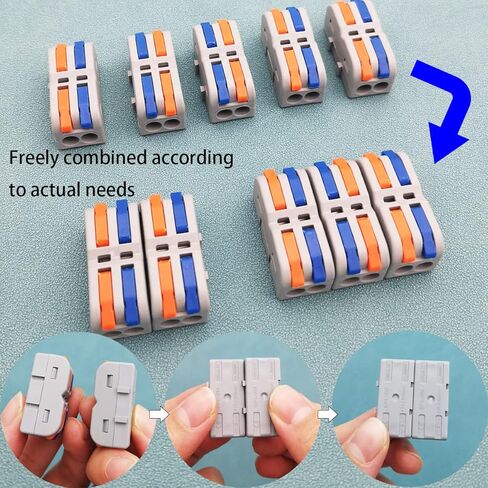 موصلات الأسلاك، 14 قطعة من موصل صامولة رافعة صغيرة جديدة، موصلات سلكية مدمجة SPL-2M، موصل كابل كتلة طرفية سريعة (متعدد الألوان) in Kuwait