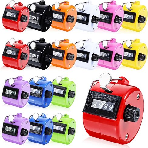 18 Pack Handheld Clicker Counter, 4 Digit Mechanical Tally Counter with Metal Ring, Assorted 9 Colors for Counting, Coaching, Knitting, Sports, Golf & People Counting in Kuwait