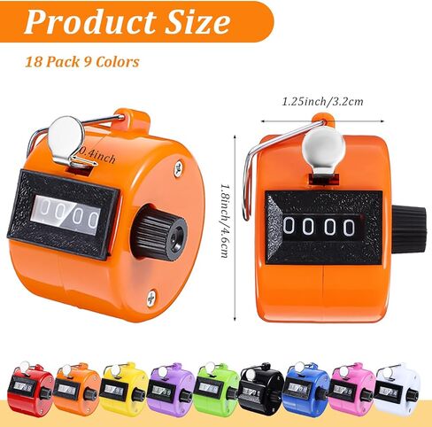 18 Pack Handheld Clicker Counter, 4 Digit Mechanical Tally Counter with Metal Ring, Assorted 9 Colors for Counting, Coaching, Knitting, Sports, Golf & People Counting in Kuwait