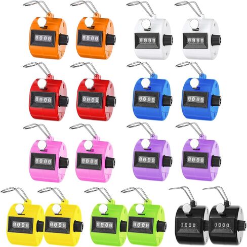 18 Pack Handheld Clicker Counter, 4 Digit Mechanical Tally Counter with Metal Ring, Assorted 9 Colors for Counting, Coaching, Knitting, Sports, Golf & People Counting in Kuwait