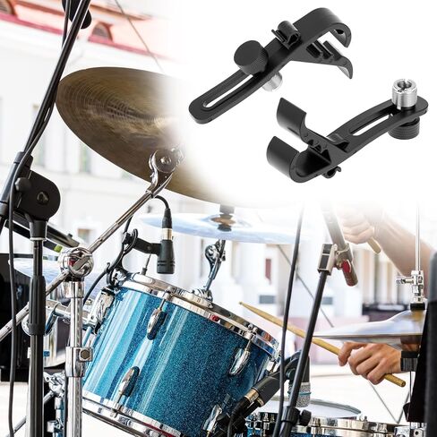 QWORK Shockproof Drum Microphone Clips, 4pcs Adjustable Mic Securing Clamp Mounts for Studio Drum Recording in Saudi Arabia