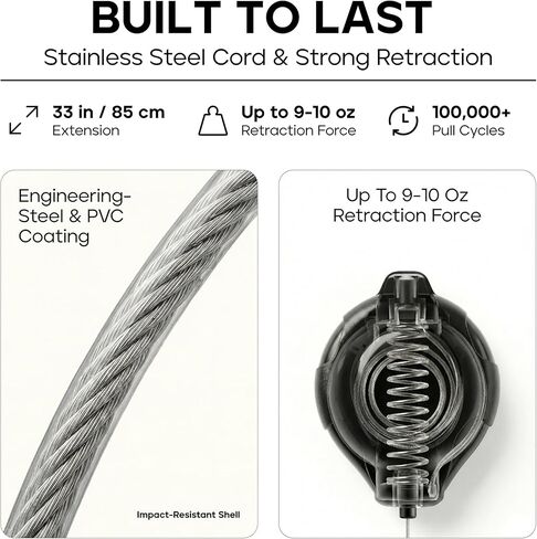Retractable CB Mic Holder - Stainless Steel Cable Lanyard with Tactical Carabiner, Multi-Scenario Mount (Truck Cab/Keys/Belt) ，Heavy Duty Retractable Keychain Clip, ID Clip in Kuwait