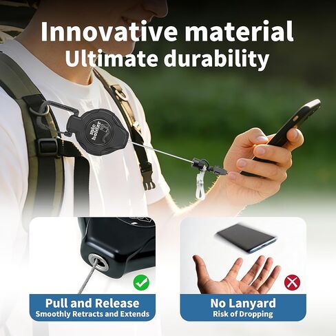 Retractable CB Mic Holder - Stainless Steel Cable Lanyard with Tactical Carabiner, Multi-Scenario Mount (Truck Cab/Keys/Belt) ，Heavy Duty Retractable Keychain Clip, ID Clip in Kuwait