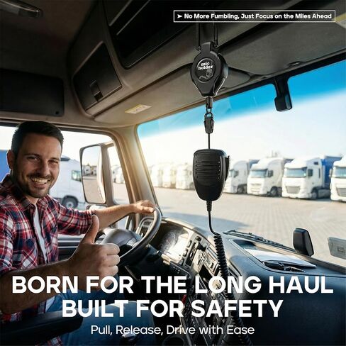 Retractable CB Mic Holder - Stainless Steel Cable Lanyard with Tactical Carabiner, Multi-Scenario Mount (Truck Cab/Keys/Belt) ，Heavy Duty Retractable Keychain Clip, ID Clip in Kuwait