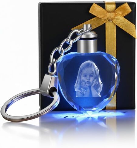 Personalized Crystal Keychain with LED Light, Custom Photo Engraved Key Ring, Laser Etched Memorial Gift for Him Her, Keepsake for Anniversary or Birthday in Kuwait
