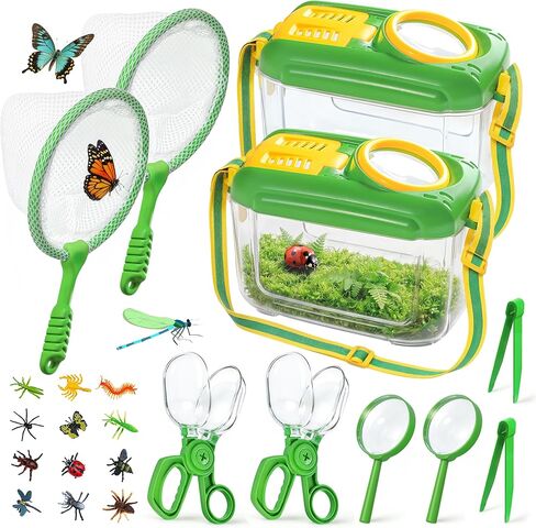 Bug Catcher for Kids, 17 PCS Bug Catching Kit with Bug Collector Butterfly Net Magnifying Glass Insect Catcher Tweezers, Outdoor Explorer Kit for Kids Age 3 4 5 6 7 8 in Kuwait
