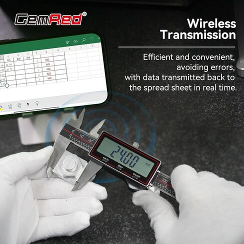فرجار رقمي لاسلكي من GemRed 0-6 بوصة/150 مم مع نقل البيانات إلى Excel/الهاتف/الكمبيوتر الشخصي، أداة قياس فرجار من الفولاذ المقاوم للصدأ مع إيقاف تلقائي، شاشة LCD كبيرة بوصة/مم للطباعة اليدوية/المنزلية/ثلاثية الأبعاد in Kuwait