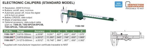 INSIZE 1108-150CAL Electronic Caliper with ISO17025 Calibration Certificate, 0-6" in Saudi Arabia