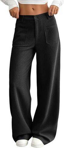 Womens Corduroy Pants Barrel Pants Business Casual Work Loose Fit High Waist Wide Leg Trousers with Pockets in Saudi Arabia