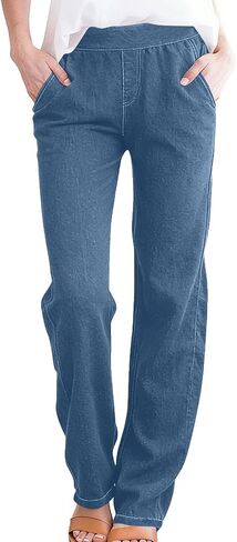 Wide Leg Pants for Women Trendy Dressy High Waisted Business Casual Work Pants Fake Jean Trousers with Pockets in Saudi Arabia