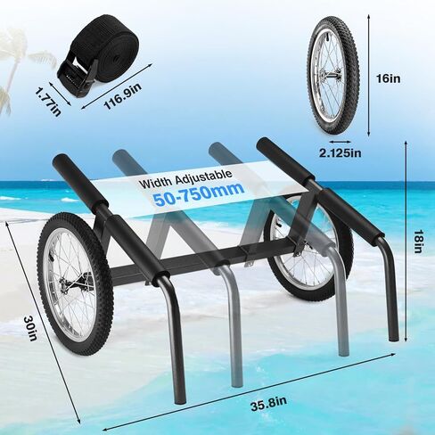 Kayak Beach Cart, SUP Cart,Width Adjustable Universal Canoe Dolly Heavy Duty Kayak Trolley with 16" Wheels, Sturdy 300 LBS Weight Capacity in Kuwait
