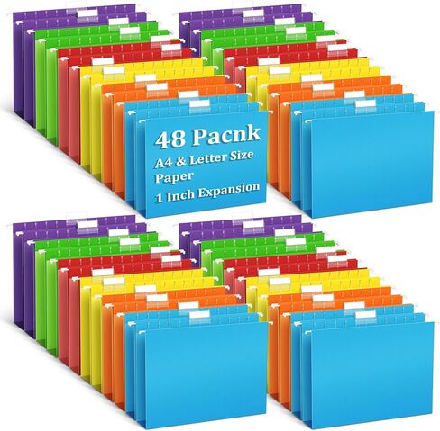 V-Opitos 6 Pack 1 Inch Expansion Hanging File Folders, Letter Size Hanging Folders with 1/5-Cut Adjustable Tab, Extra Capacity Hanging File Folders, Ideal School Classroom, Office Supplies in Kuwait