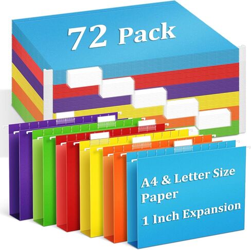 V-Opitos 6 Pack 1 Inch Expansion Hanging File Folders, Letter Size Hanging Folders with 1/5-Cut Adjustable Tab, Extra Capacity Hanging File Folders, Ideal School Classroom, Office Supplies in Kuwait