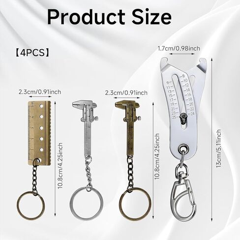 4PCS Portable Precise Thread Checker Keychain – Portable Thread Checker Tool with Two Vernier Calipers, Quick Bolt Measuring Tool for Screws and Nuts, Tools Bolt Size Finder for Thread Identification in Saudi Arabia