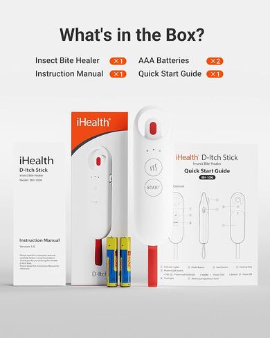iHealth D-Itch Stick Bug Bite Healer, Mosquito & Insect Bite Relief Using Heat, Chemical-Free Itch Relief in 6 Seconds, 3 Adjustable Heat Modes, Safe for Adults & Kids 3+ in Kuwait